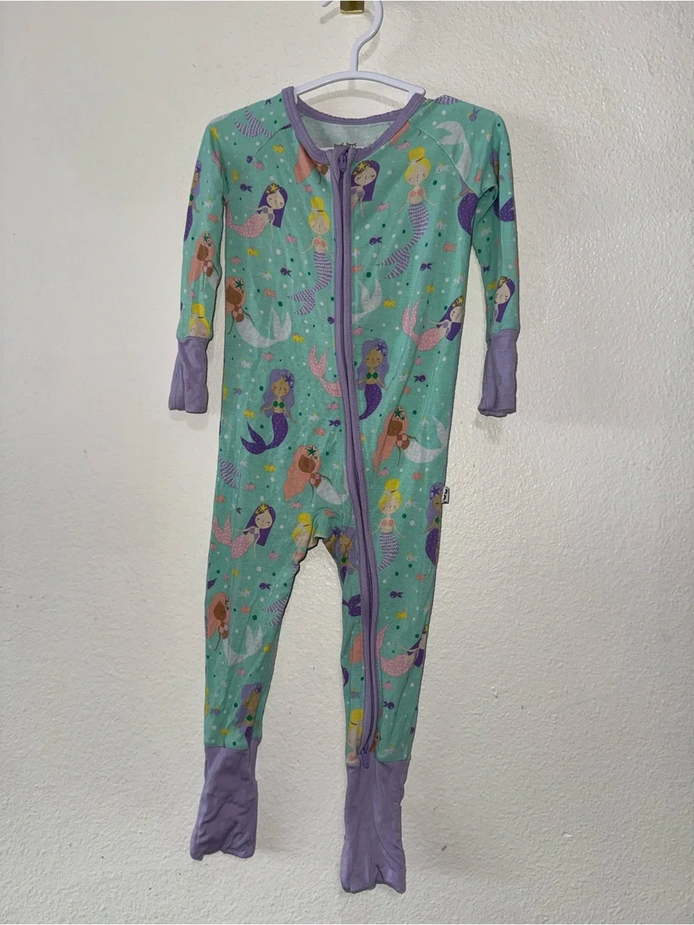 Little Sleepies Mint Mermaid Footed One-Piece Pajamas with Purple Trim